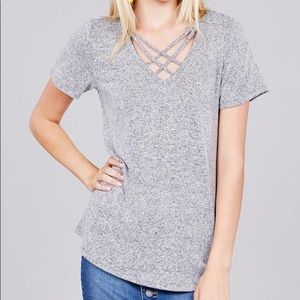 V-Neck w/Cross Strap Knit Top